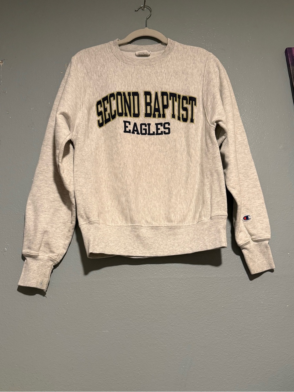 Champion Cream Crewneck Sweatshirt with Second Baptist Eagles Lettering